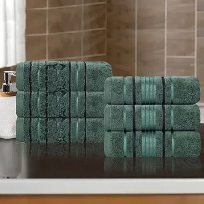 Superior Sadie Zero Twist Jacquard Solid Cotton 6pc Hand Towel 6-pc. Quick Dry Bath Towel Set In Green