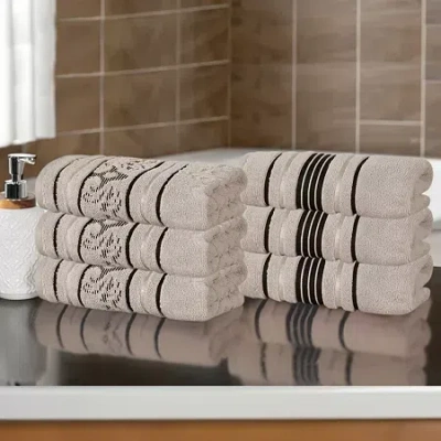 Superior Sadie Zero Twist Jacquard Solid Cotton 6pc Hand Towel 6-pc. Quick Dry Bath Towel Set In Neutral