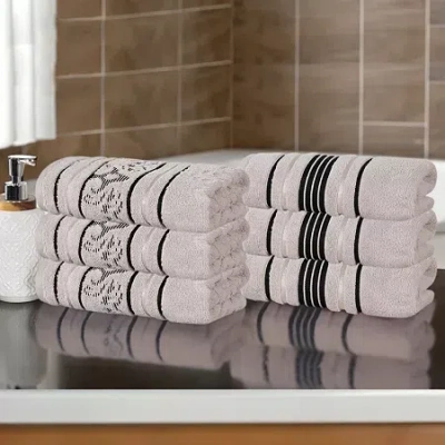 Superior Sadie Zero Twist Jacquard Solid Cotton 6pc Hand Towel 6-pc. Quick Dry Bath Towel Set In Neutral
