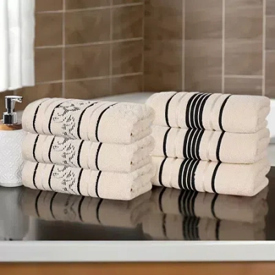 Superior Sadie Zero Twist Jacquard Solid Cotton 6pc Hand Towel 6-pc. Quick Dry Bath Towel Set In Neutral