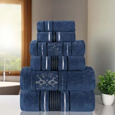Superior Sadie Zero Twist Jacquard Solid Cotton 6pc Towel Set 6-pc. Quick Dry Bath Towel Set In Blue