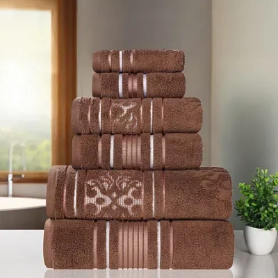 Superior Sadie Zero Twist Jacquard Solid Cotton 6pc Towel Set 6-pc. Quick Dry Bath Towel Set In Brown