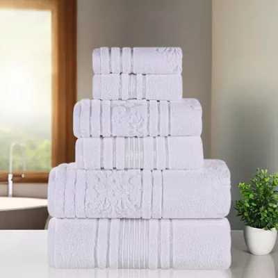 Superior Sadie Zero Twist Jacquard Solid Cotton 6pc Towel Set 6-pc. Quick Dry Bath Towel Set In White