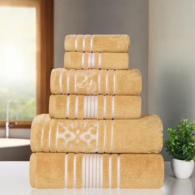 Superior Sadie Zero Twist Jacquard Solid Cotton 6pc Towel Set 6-pc. Quick Dry Bath Towel Set In Yellow