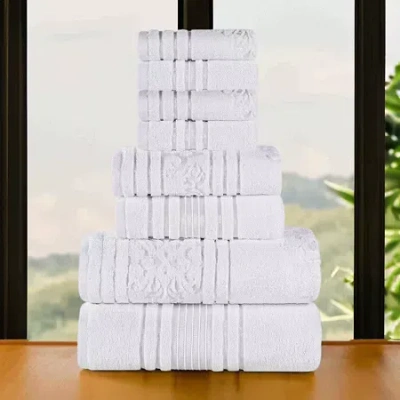 Superior Sadie Zero Twist Jacquard Solid Cotton 8pc Towel Set 8-pc. Quick Dry Bath Towel Set In White