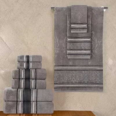 Superior Sadie Zero Twist Jacquard Solid Cotton 9pc Towel Set 9-pc. Quick Dry Bath Towel Set In Gray