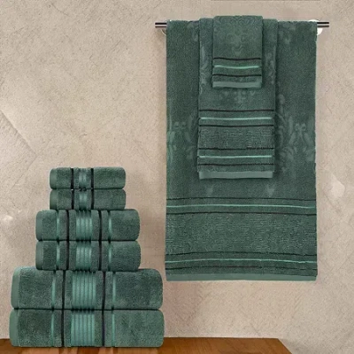 Superior Sadie Zero Twist Jacquard Solid Cotton 9pc Towel Set 9-pc. Quick Dry Bath Towel Set In Green