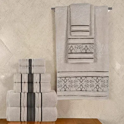Superior Sadie Zero Twist Jacquard Solid Cotton 9pc Towel Set 9-pc. Quick Dry Bath Towel Set In Neutral