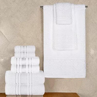 Superior Sadie Zero Twist Jacquard Solid Cotton 9pc Towel Set 9-pc. Quick Dry Bath Towel Set In White
