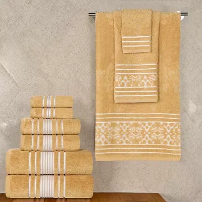 Superior Sadie Zero Twist Jacquard Solid Cotton 9pc Towel Set 9-pc. Quick Dry Bath Towel Set In Yellow