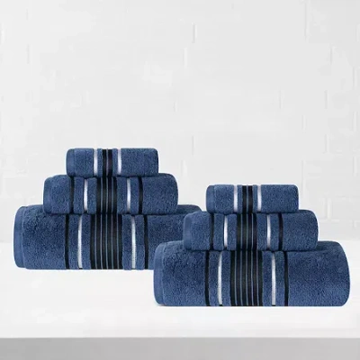 Superior Sadie Zero Twist Solid Cotton 6pc Towel Set 6-pc. Quick Dry Bath Towel Set In Blue