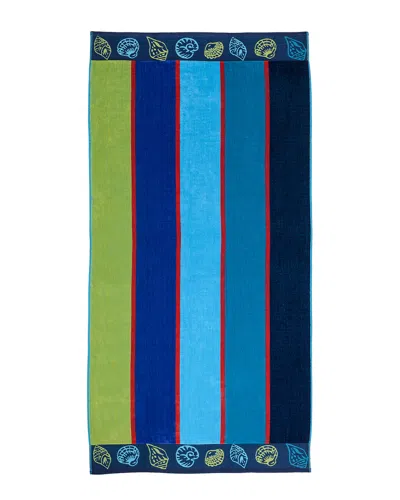 Superior Sea Shells Blue Oversized Beach Cotton Towel In Multi