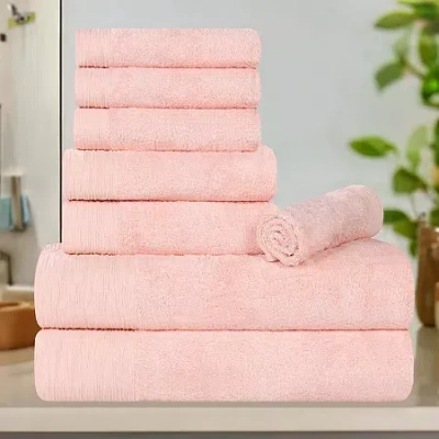 Superior Sera Hypoallergenic Rayon From Bamboo 8pc Towel Set 8-pc. Bath Towel Set In Pink