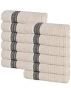 Superior Set Of 12 Brea Zero Twist Cotton Ribbed Geometric Border Plush Washcloths