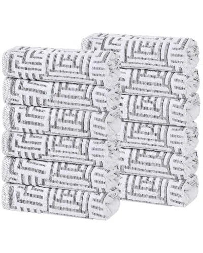 Superior Set Of 12 Jasper Cotton Modern Geometric Jacquard Plush Washcloths In Gray