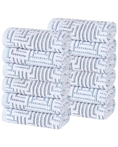 Superior Set Of 12 Jasper Cotton Modern Geometric Jacquard Plush Washcloths In Blue