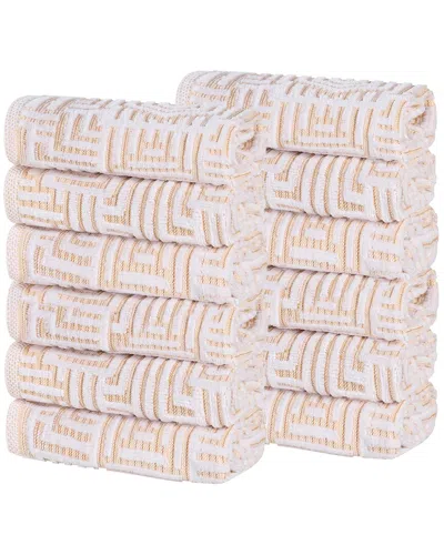 Superior Set Of 12 Jasper Cotton Modern Geometric Jacquard Plush Washcloths In Pink