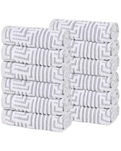 Superior Set Of 12 Jasper Cotton Modern Geometric Jacquard Plush Washcloths In Gray