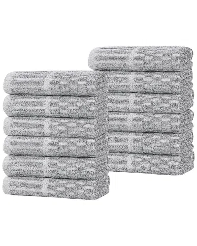 SUPERIOR SUPERIOR SET OF 12 JUNO MEDIUM WEIGHT CHECKERED BORDER WASHCLOTHS