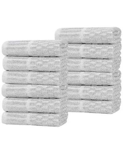 SUPERIOR SUPERIOR SET OF 12 JUNO MEDIUM WEIGHT CHECKERED BORDER WASHCLOTHS