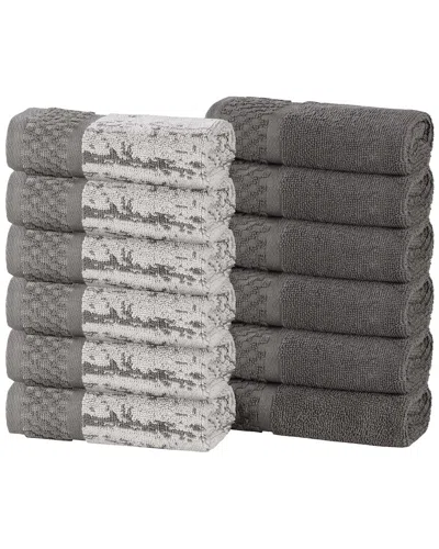 Superior Set Of 12 Lodie Cotton Plush Jacquard Solid & Two-toned Washcloths In Gray