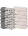 Superior Set Of 12 Lodie Cotton Plush Jacquard Solid & Two-toned Washcloths