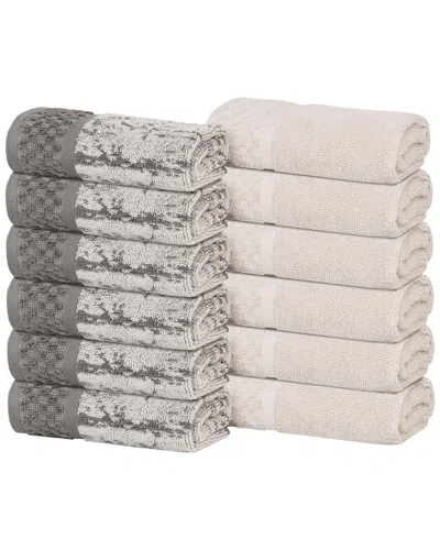 SUPERIOR SUPERIOR SET OF 12 LODIE COTTON PLUSH JACQUARD SOLID & TWO-TONED WASHCLOTHS