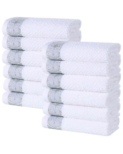 Superior Set Of 12 Medallion Cotton Jacquard Textured Face Towels/washcloths In White