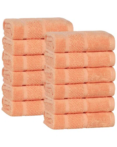 Superior Set Of 12 Mile Smart Twist Cotton Medium Weight Solid Washcloths In Brown