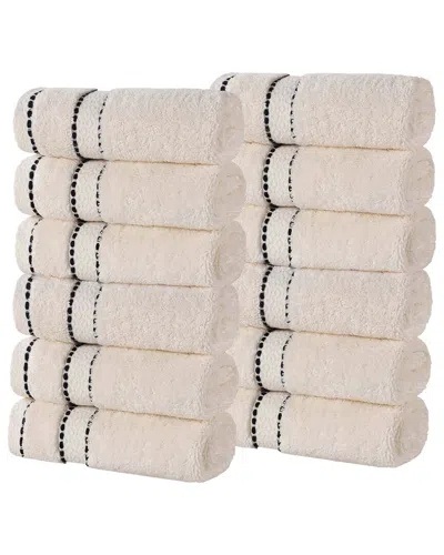Superior Set Of 12 Niles Giza Cotton Dobby Ultra-plush Thick Soft Absorbent Washcloths In Neutral