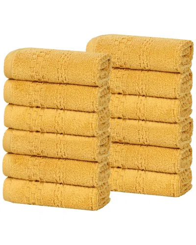 Superior Set Of 12 Playa Zero Twist Cotton Solid Waffle Textured Washcloths In Gold