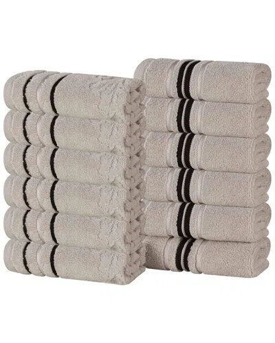 Superior Set Of 12 Sadie Zero Twist Cotton Jacquard Floral Absorbent Face  Towel Washcloths In Brown