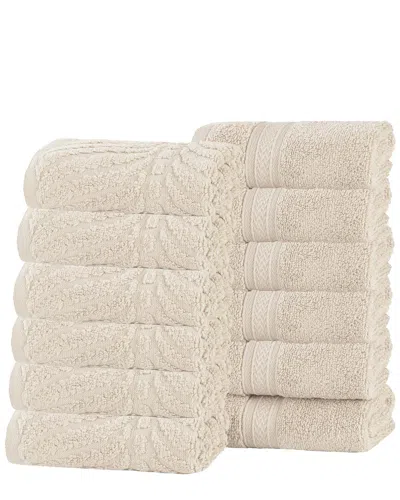Superior Set Of 12 Zero Twist Cotton Elegant Chevron Soft Absorbent Assorted Washcloths In Neutral