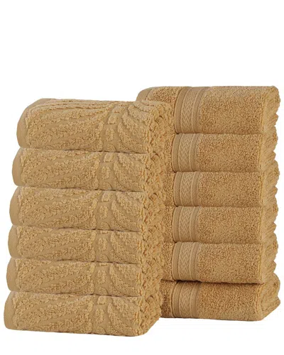 Superior Set Of 12 Zero Twist Cotton Elegant Chevron Soft Absorbent Assorted Washcloths In Brown