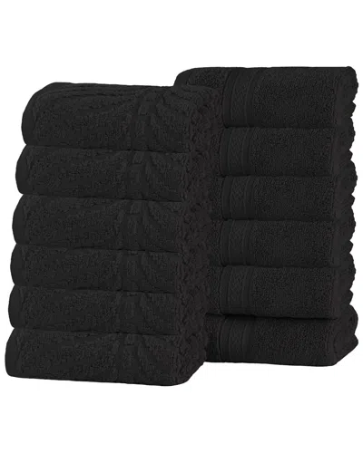 Superior Set Of 12 Zero Twist Cotton Elegant Chevron Soft Absorbent Assorted Washcloths In Black