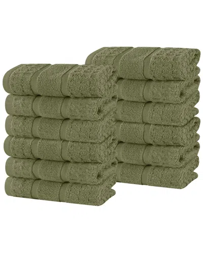 Superior Set Of 12 Zero Twist Cotton Waffle Honeycomb Plush Soft Absorbent  Washcloths In Green