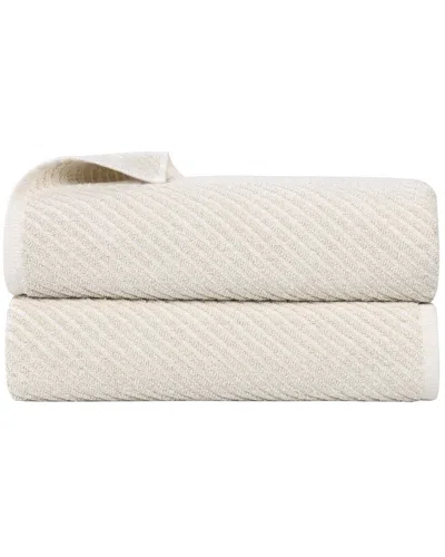 Superior Set Of 2 Amelia Medium Weight Diagonal Stripes Bath Sheets