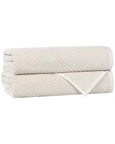 Superior Set Of 2 Amelia Medium Weight Diagonal Stripes Bath Towels