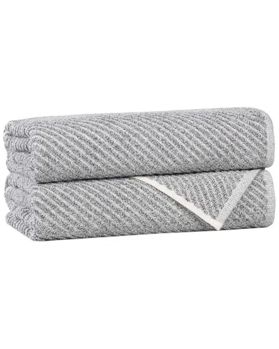 SUPERIOR SUPERIOR SET OF 2 AMELIA MEDIUM WEIGHT DIAGONAL STRIPES BATH TOWELS