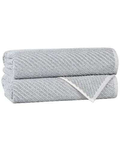 SUPERIOR SUPERIOR SET OF 2 AMELIA MEDIUM WEIGHT DIAGONAL STRIPES BATH TOWELS