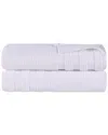 SUPERIOR SUPERIOR SET OF 2 BREA ZERO TWIST COTTON RIBBED GEOMETRIC BORDER PLUSH BATH SHEETS