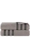 Superior Set Of 2 Brea Zero Twist Cotton Ribbed Geometric Border Plush Bath Sheets