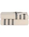 Superior Set Of 2 Brea Zero Twist Cotton Ribbed Geometric Border Plush Bath Sheets