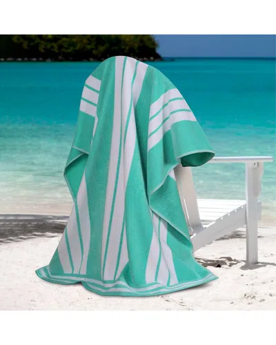 Superior Set Of 2 Cabana Stripe Oversized Cotton Beach Towels In Green