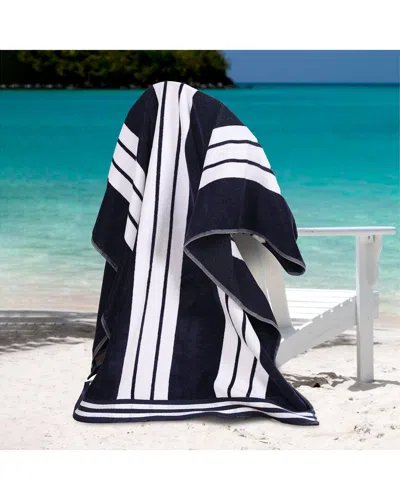 Superior Set Of 2 Cabana Stripe Oversized Cotton Beach Towels In Black