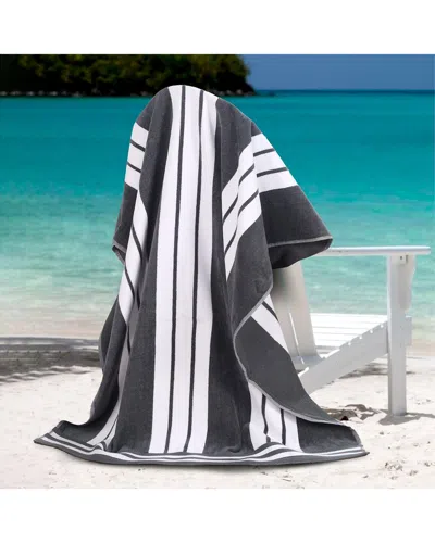 Superior Set Of 2 Cabana Stripe Oversized Cotton Beach Towels In Black