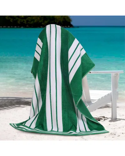 Superior Set Of 2 Cabana Stripe Oversized Cotton Beach Towels In Green