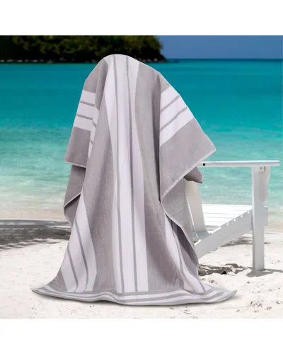 Superior Set Of 2 Cabana Stripe Oversized Cotton Beach Towels In Gray