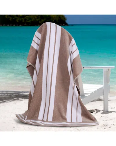 Superior Set Of 2 Cabana Stripe Oversized Cotton Beach Towels In Brown