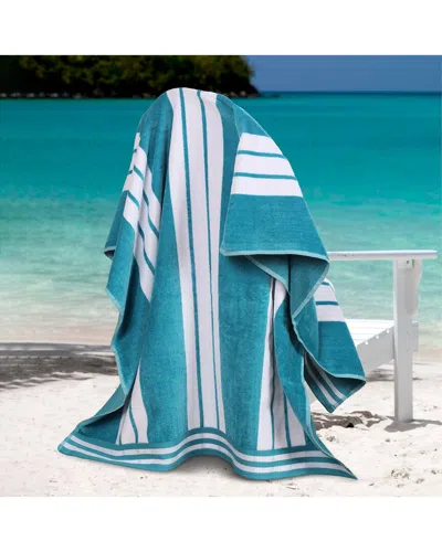 Superior Set Of 2 Cabana Stripe Oversized Cotton Beach Towels In Green